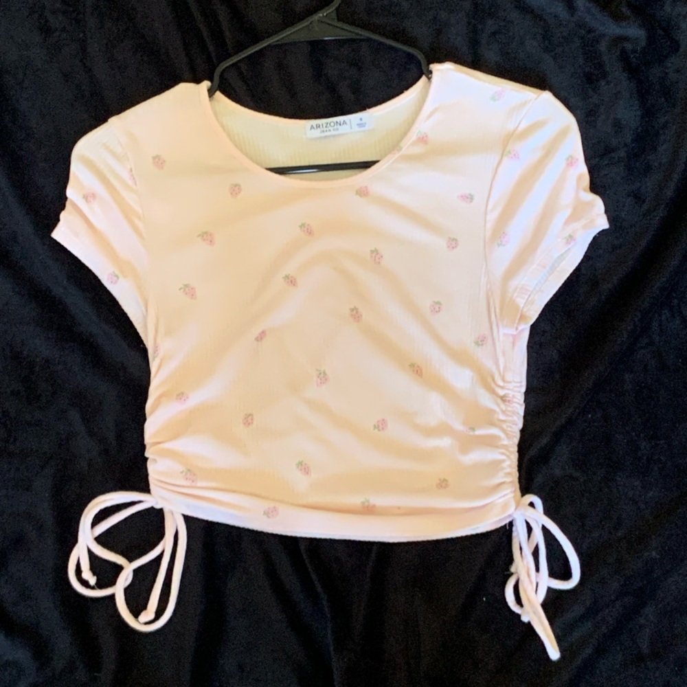 Pink shirt sleeve strawberry crop top from Jc penny